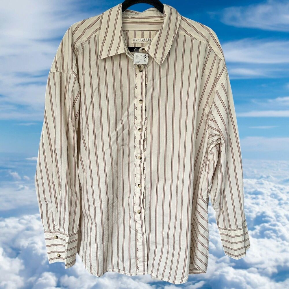 New We The Free Striped Varsity Vibes Shirt Free People Large  Button Up